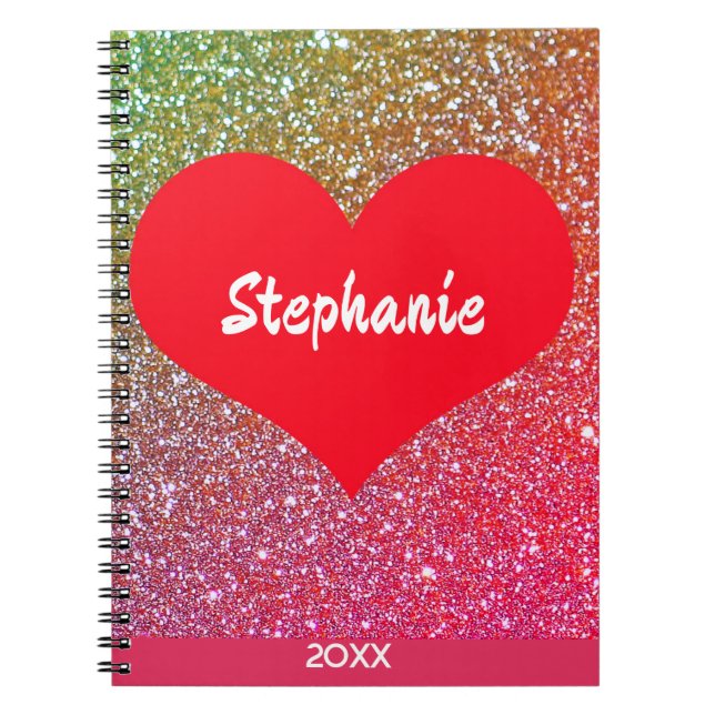 Carnet Red Heart Rose Gold Parties scintillant Valentine' (Devant)