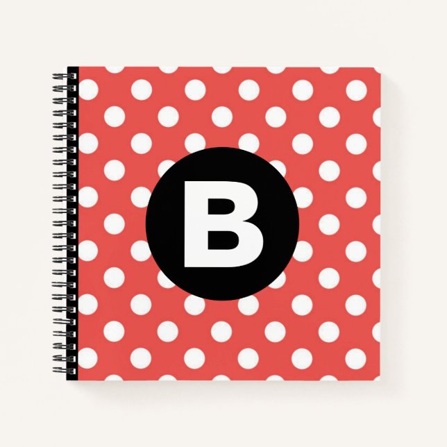 Carnet Red Polka Dot Pattern Black Monogram (Devant)