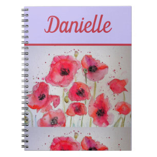 Carnet Red Poppy Red Flower Aquarelle Art femmes Nom
