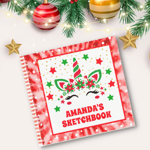 Carnet Red Tie Dye Unicorne Noël Personnalisé Enfants