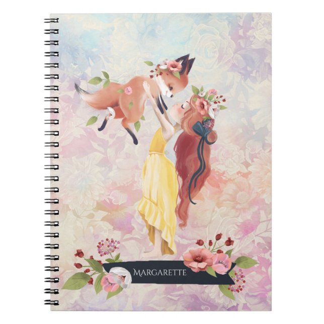 Carnet Redondeur fille et bébé renard Illustration Journa (Devant)