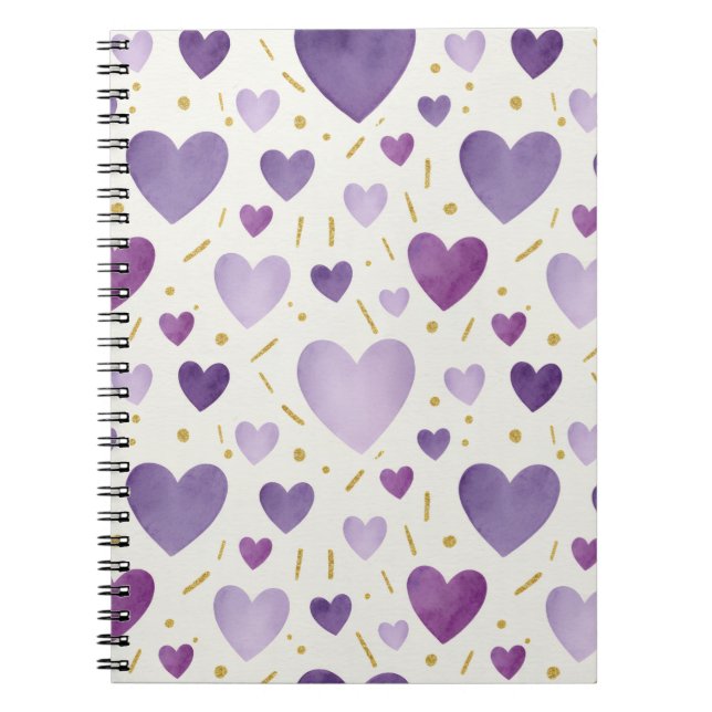 Carnet Regal Purple Watercolor Hearts (Devant)