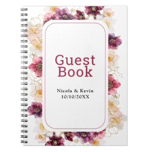 Carnet Registre de mariage floral à l'hellébore bordeaux