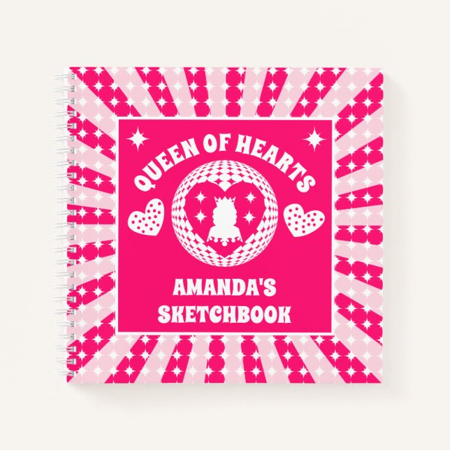 Carnet Reine Des Coeurs Rose Sketchbook Personnalisé Enfa (Devant)
