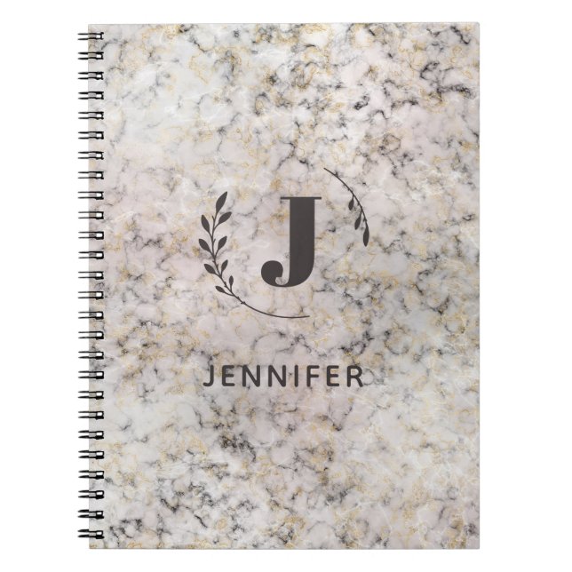 Carnet Relié Marbré avec Monogramme Personnalisé (Devant)