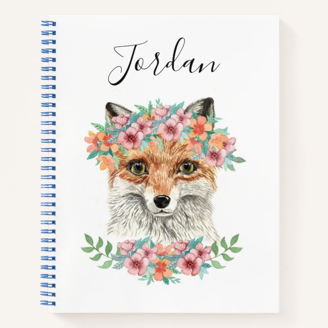 Carnet Renard floral | Ajouter Votre Nom (Devant)