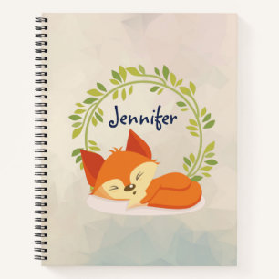 Carnet Renard orange dormant mignon avec couronne Feuille
