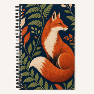 Carnet Renard orange rouille avec fougères navires Couver