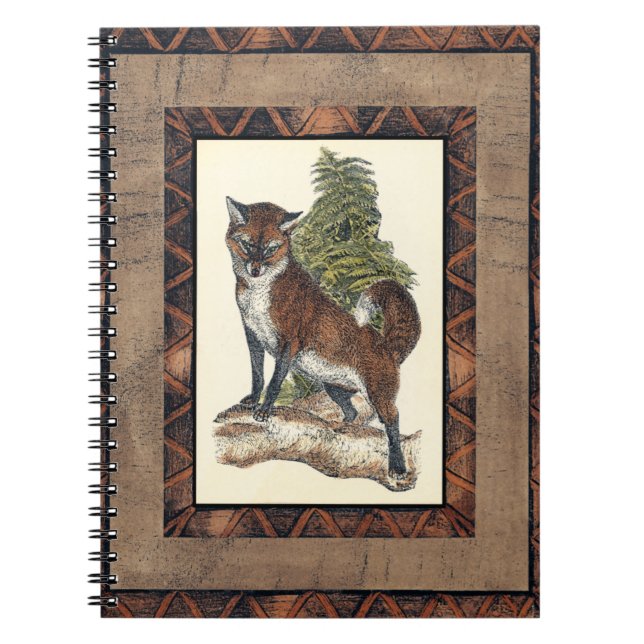 Carnet Renard rustique sur un tronc d'arbre (Devant)