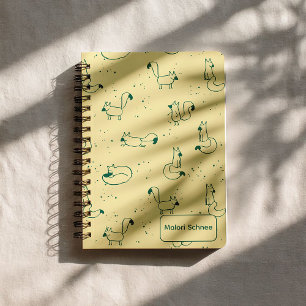 Carnet Renards de fantaisie sarcelle sur fond jaune beurr