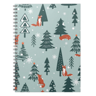 Carnet Renards, sapins, hiver, motif coloré