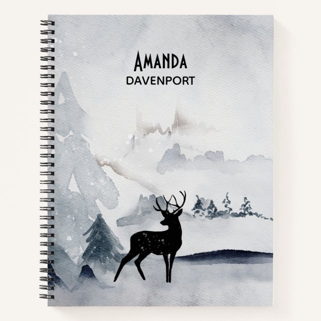 Carnet Rennes dans l'Aquarelle gris sauvage Noël (Devant)