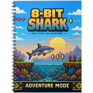Carnet Requin, Rétro Pixel Art 8-Bit