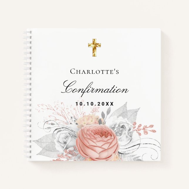 Carnet Réservation d'hôtes confirmation rose or floral ar (Devant)