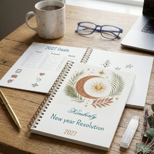 Carnet Résolution de Nouvel An 2027 Soleil Lune Boho Pers