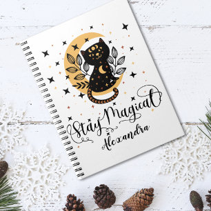 Carnet Restez magique chat noir avec demi lune avec étoil