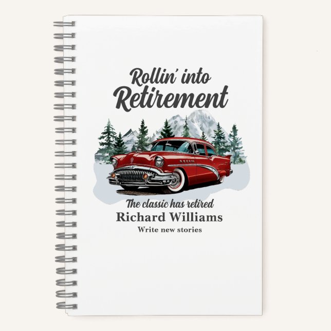 Carnet Retirement Travel Theme Classic Retro Car Rolling (Recto)
