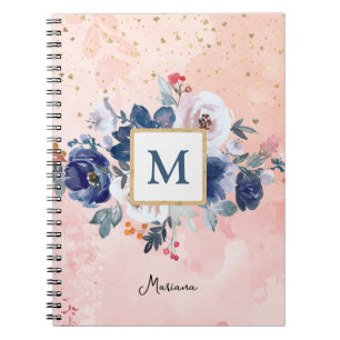 Carnet Retour À L'École Aquarelle Bleue Floral Rose Girl