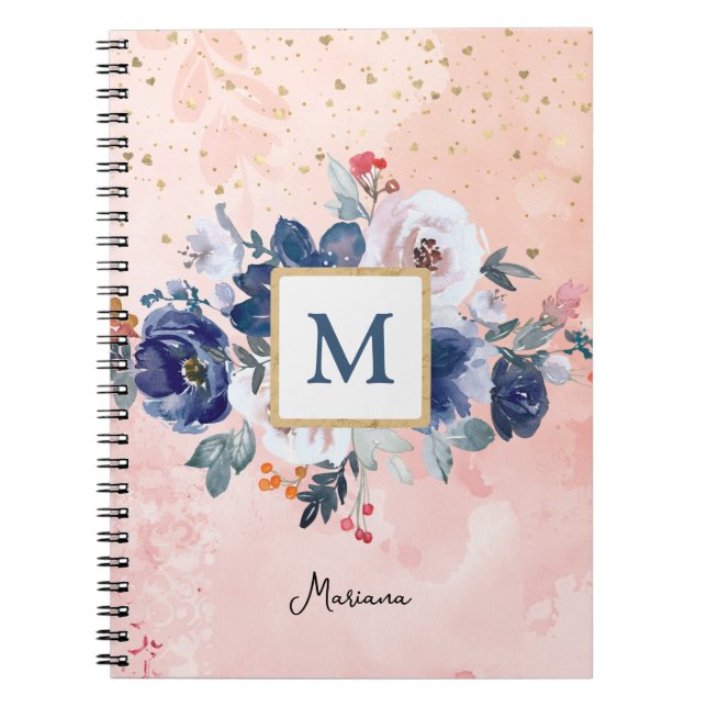 Carnet Retour À L'École Aquarelle Bleue Floral Rose Girl (Devant)