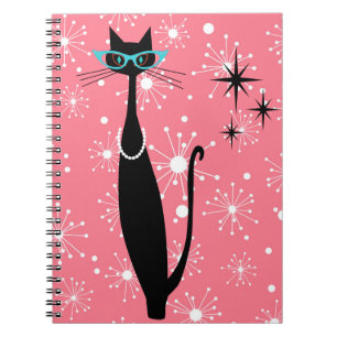 Carnet Retro Atomique Moyen Siècle Moderne MCM Chat noir