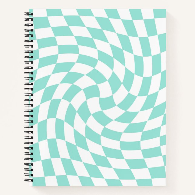 Carnet Retro Baby Blue Pastel Chèques Warped À damiers (Devant)