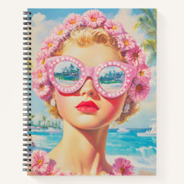 Carnet Retro Beach Girl avec lunettes de soleil florales