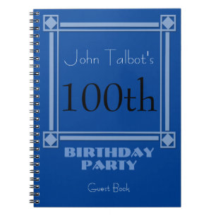 Carnet Retro Blue 100th Birthday Party Guest Book
