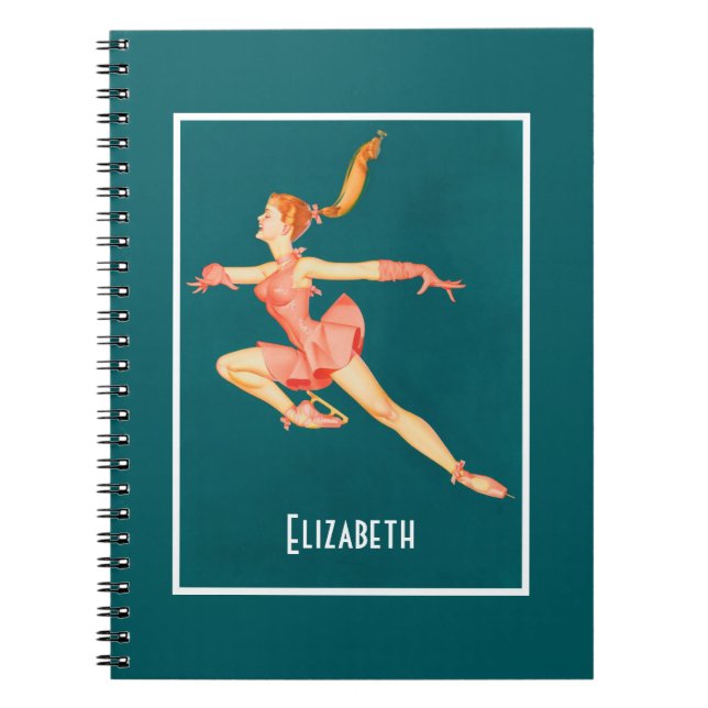 Carnet Retro Figure Patinage Dans Une Tenue Rose Personna (Devant)