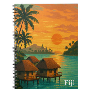 Carnet Retro Fiji Tropical Ocean Bungalows Vue coucher de