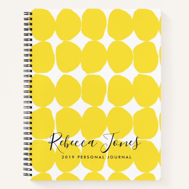 CARNET RETRO LUMINEUX GRANDE MAIN DESSINÉE POIS JAUNES (Devant)