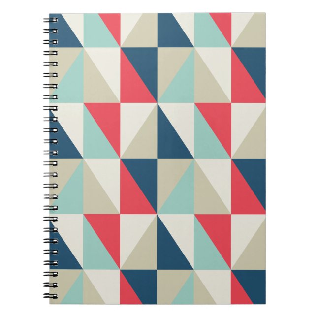 Carnet Rétro motif rouge et bleu géométrique de triangles (Devant)