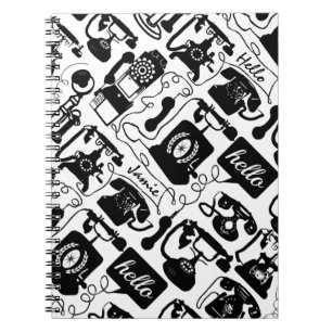 Carnet Retro Noir ou toute couleur & Blanc Téléphone Moti