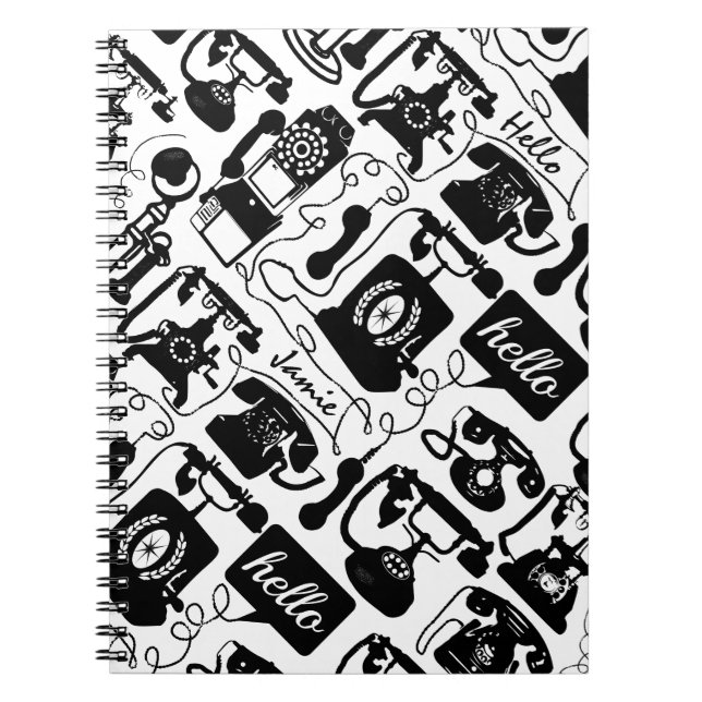 Carnet Retro Noir ou toute couleur & Blanc Téléphone Moti (Devant)