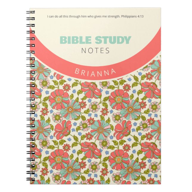 Carnet Retro Pink & Aqua Floral Personalized (Devant)