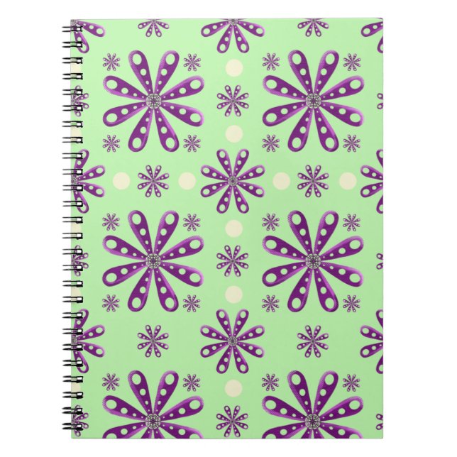 Carnet Retro Purple flowers on Green Background   (Devant)