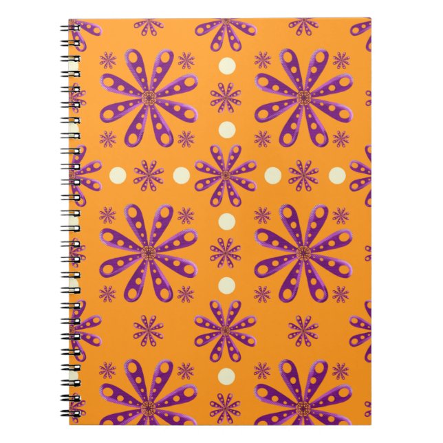 Carnet Retro Purple Flowers on Orange Background (Devant)