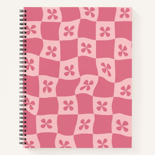 Carnet Retro rose À damiers motif floral (Devant)