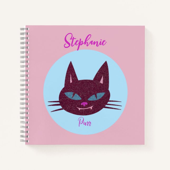 Carnet Rétro rose et bleu Purring Kitty (Devant)