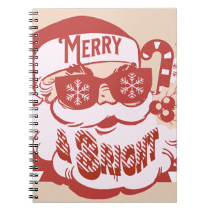 Carnet Retro Santa Joyeux Noël Rose Rouge
