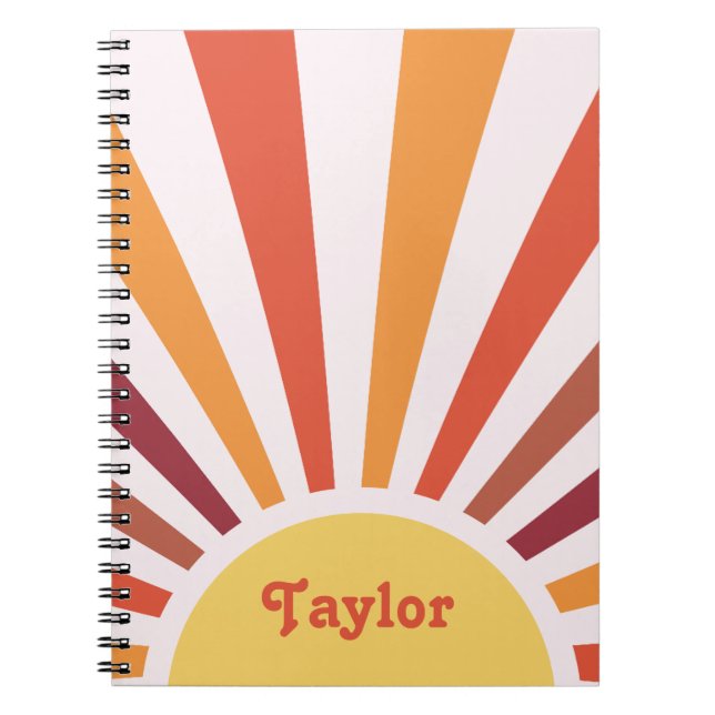 Carnet Retro Sunset Sun Rays Nom personnalisé (Devant)