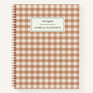 Carnet Retro Terracotta En vichy Plaid Nom personnalisé