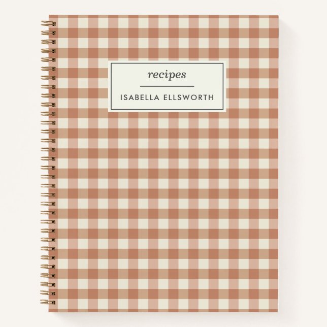 Carnet Retro Terracotta En vichy Plaid Nom personnalisé R (Devant)