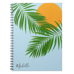 Carnet Retro Tropical Sun Palm Feuille Blue Minimal Nom