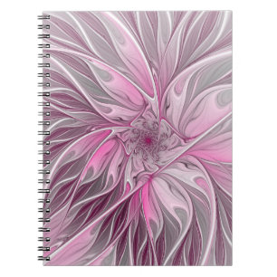 Carnet Rêve de fleur rose fractale, motif de fantaisie fl