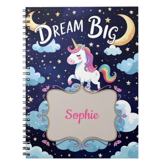 Carnet Rêve Grand - Licorne Magique Personnalisée (Devant)