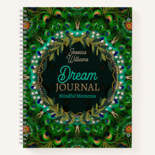 Carnet Rêves Boho Plumes de Paon Mandala Vert
