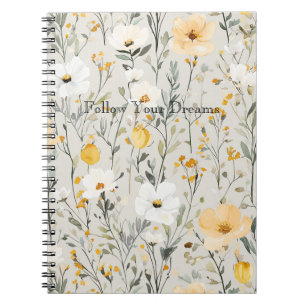 Carnet Rêves de jolies fleurs jaunes blanches
