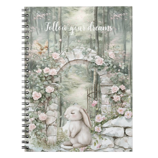 Carnet Rêves de lapin de jardin rose enchanté (Devant)