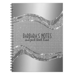 Carnet Revêtement métallique argenté avec diamants Motif