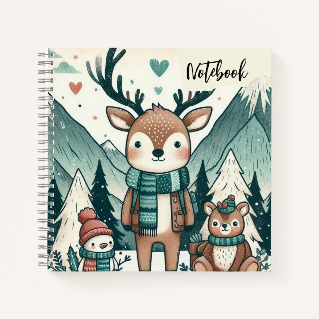 Carnet Rêveurs d'hiver – Famille de cerfs douillets dans  (Devant)